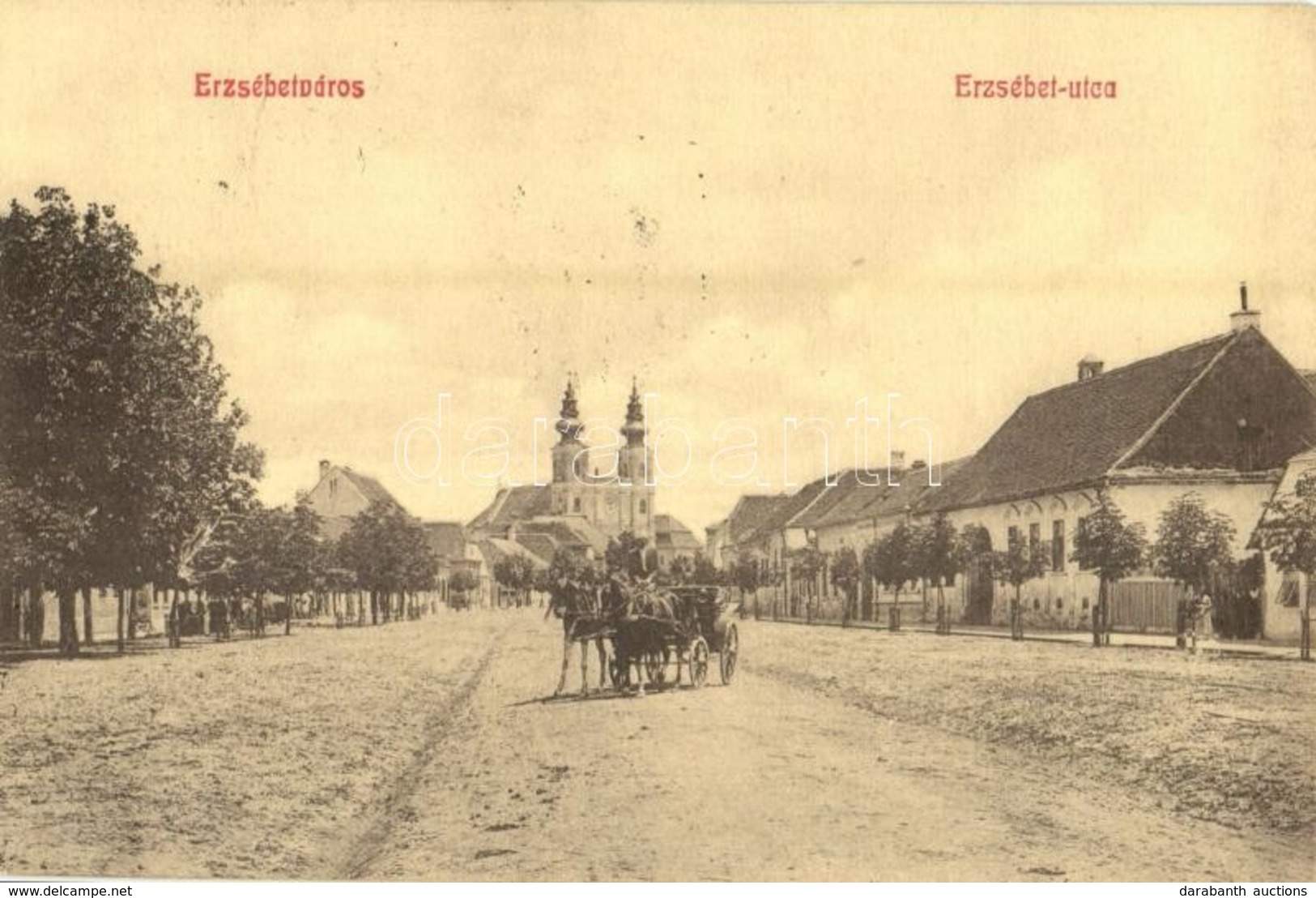 T2 Erzsébetváros, Dumbraveni; Erzsébet Utca, Templom, Lovaskocsi / Street View With Church And Horse Cart - Sin Clasificación