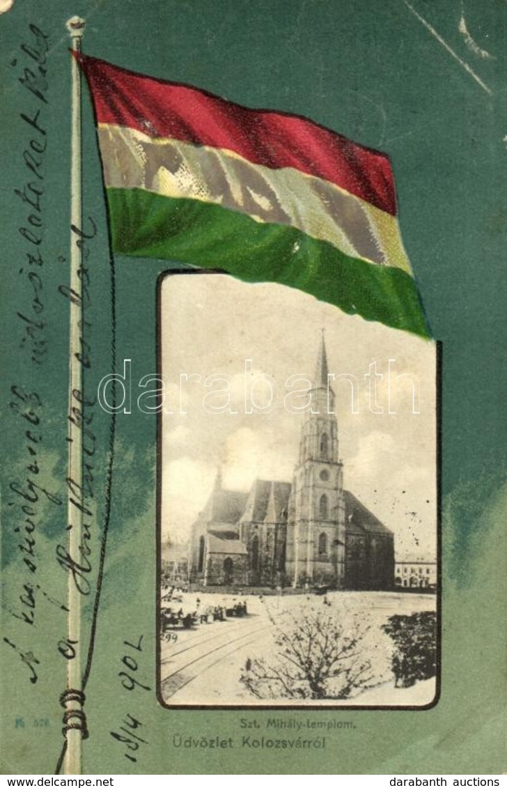 T2/T3 1902 Kolozsvár, Cluj; Szent Mihály Templom, Piac. Magyar Zászlós Litho Keret. Fuhrmann M. Kiadása / Church, Market - Ohne Zuordnung