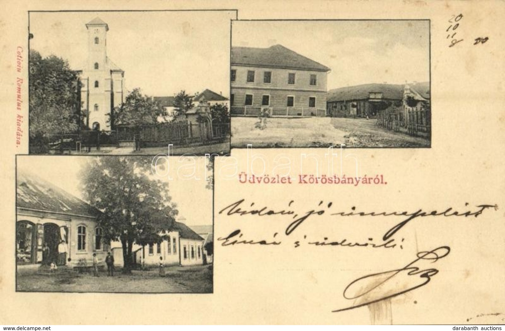 T2 1905 Körösbánya, Baia De Cris; Római Katolikus Templom, Járásbíróság, üzlet. Cotioiu Romulus Kiadása / Church, County - Ohne Zuordnung