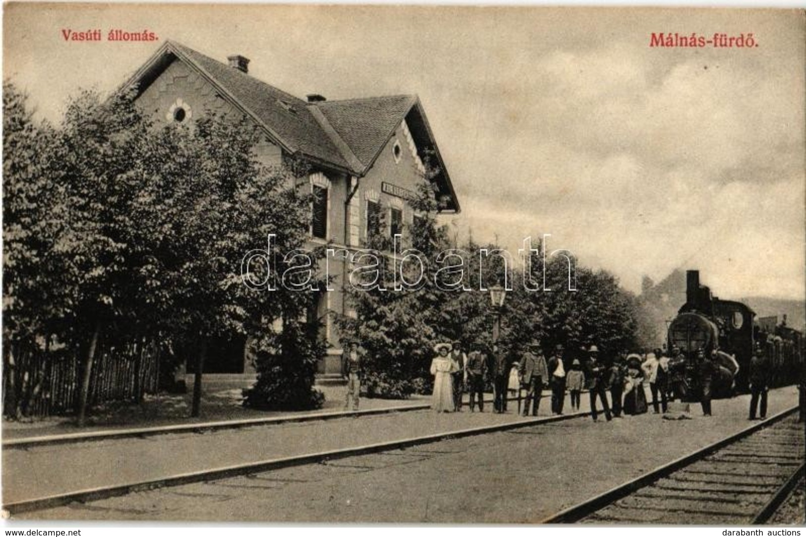 T2 1908 Málnásfürdő, Malnas-Bai; Vasútállomás és Gőzmozdony. Gere István Kiadása / Railway Station With Locomotive - Non Classés