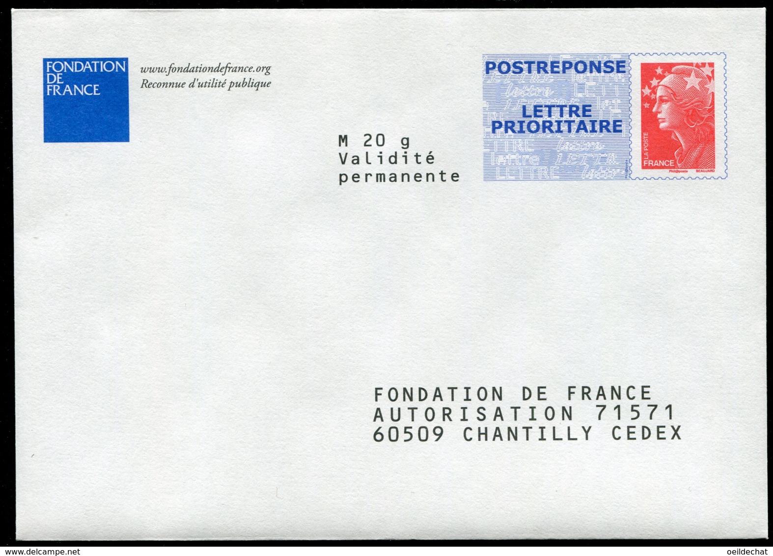 15107 FRANCE  Prêt-à-poster Réponse :  Fondation De France  Marianne De Beaujard (11P242)   TB - Listos Para Enviar: Respuesta /Beaujard