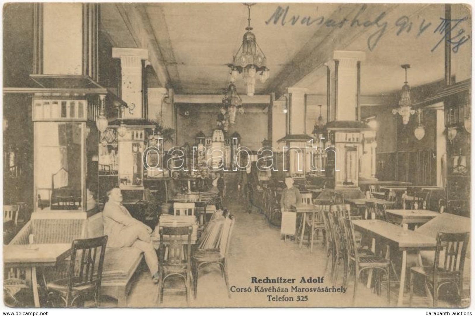 T2/T3 1914 Marosvásárhely, Targu Mures; Rechnitzer Adolf Corsó Kávéháza, Belső / Cafe Interior (EK) - Non Classés