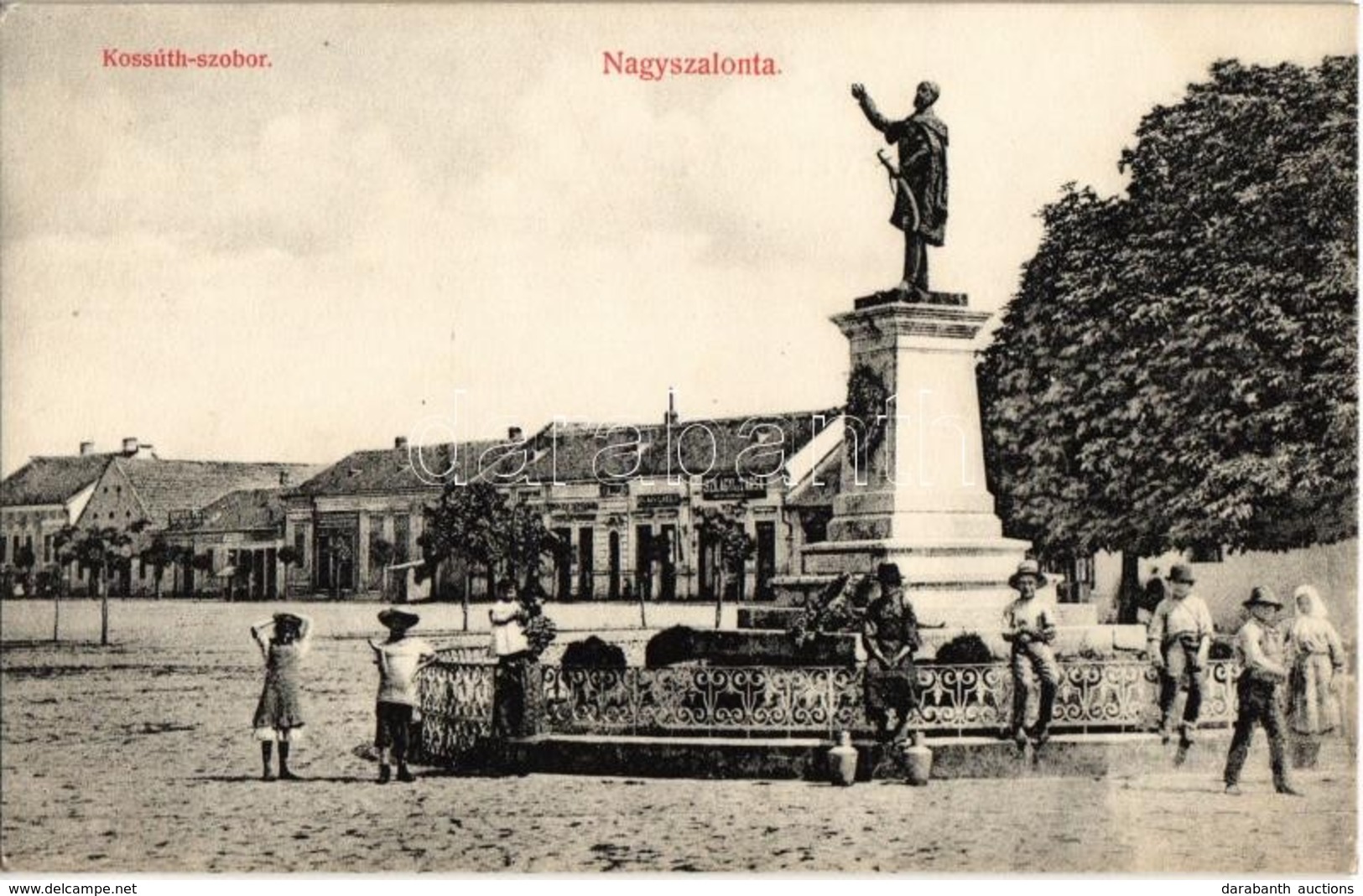 ** T1 Nagyszalonta, Salonta; Kossuth Szobor, Tér, Szilágyi és Társa üzlete. Döme Károly Kiadása / Statue, Square, Shops - Ohne Zuordnung