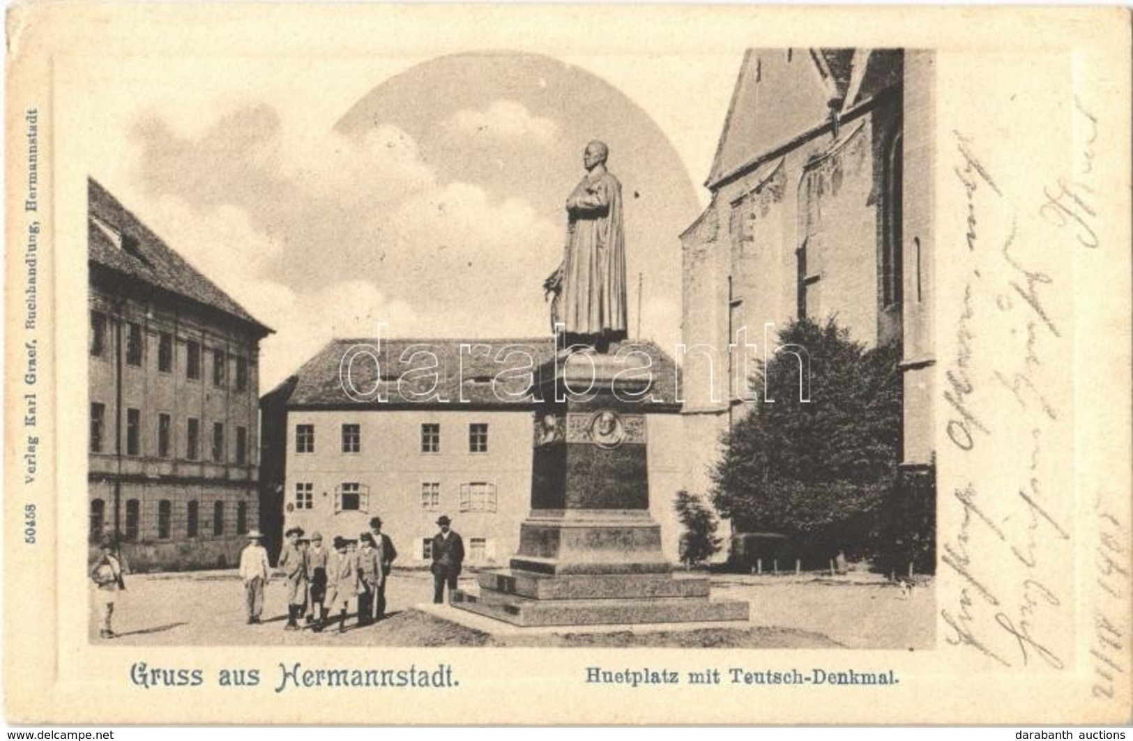 T2/T3 1905 Nagyszeben, Hermannstadt, Sibiu; Tér, Teutsch Püspök Szobra / Huetplatz, Teutsch Denkmal / Square And Statue  - Ohne Zuordnung