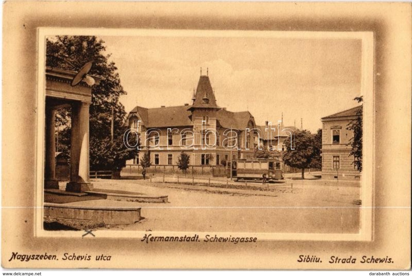 T2 1913 Nagyszeben, Hermannstadt, Sibiu; Schevis Utca, Villamos / Schewisgasse / Strada Schewis / Street, Tram - Ohne Zuordnung