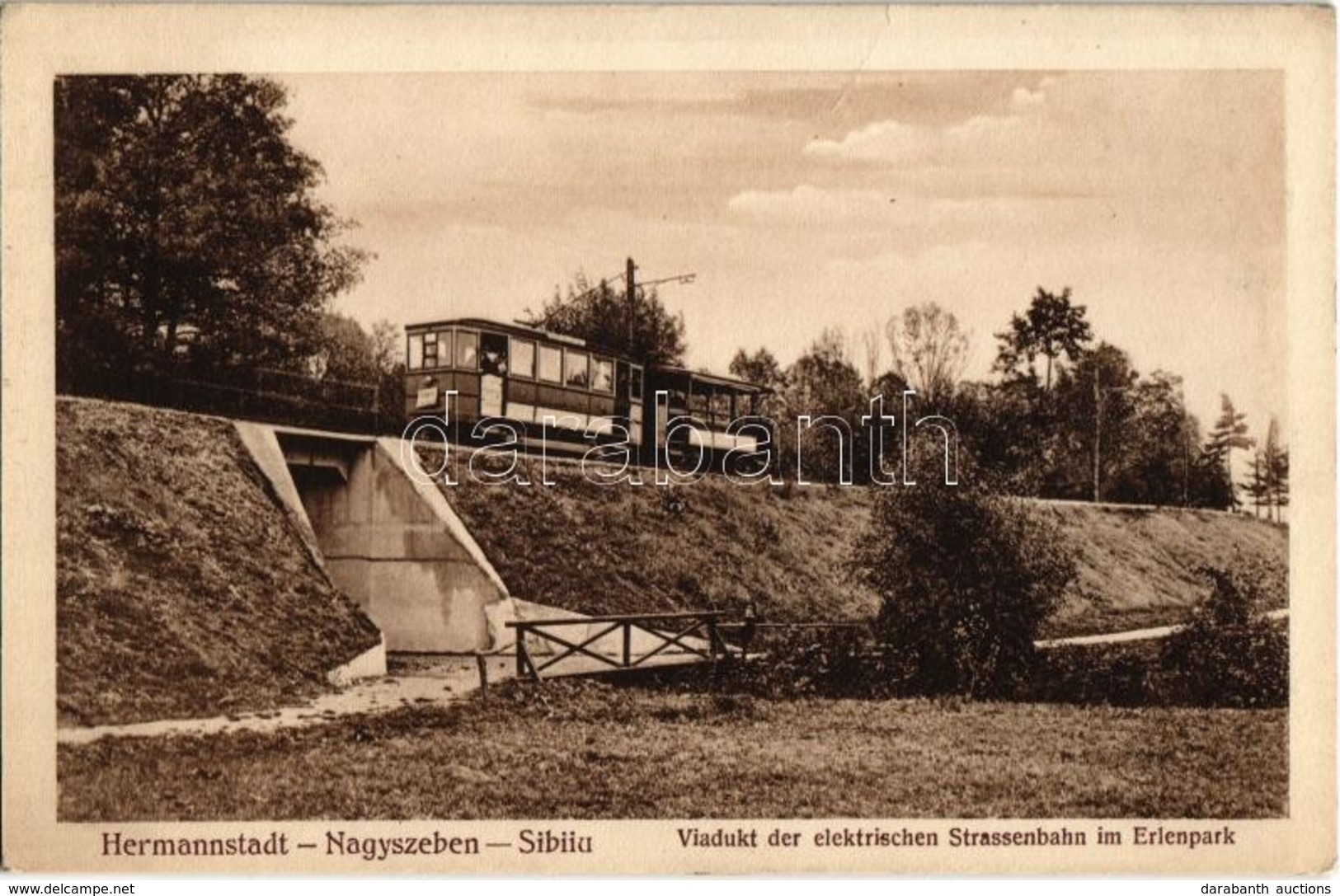 ** T1 Nagyszeben, Hermannstadt, Sibiu; Villamos Viadukt Az Erlen Parkban. Jos. Drotleff és Emil Fischer Kiadása / Viadku - Non Classés