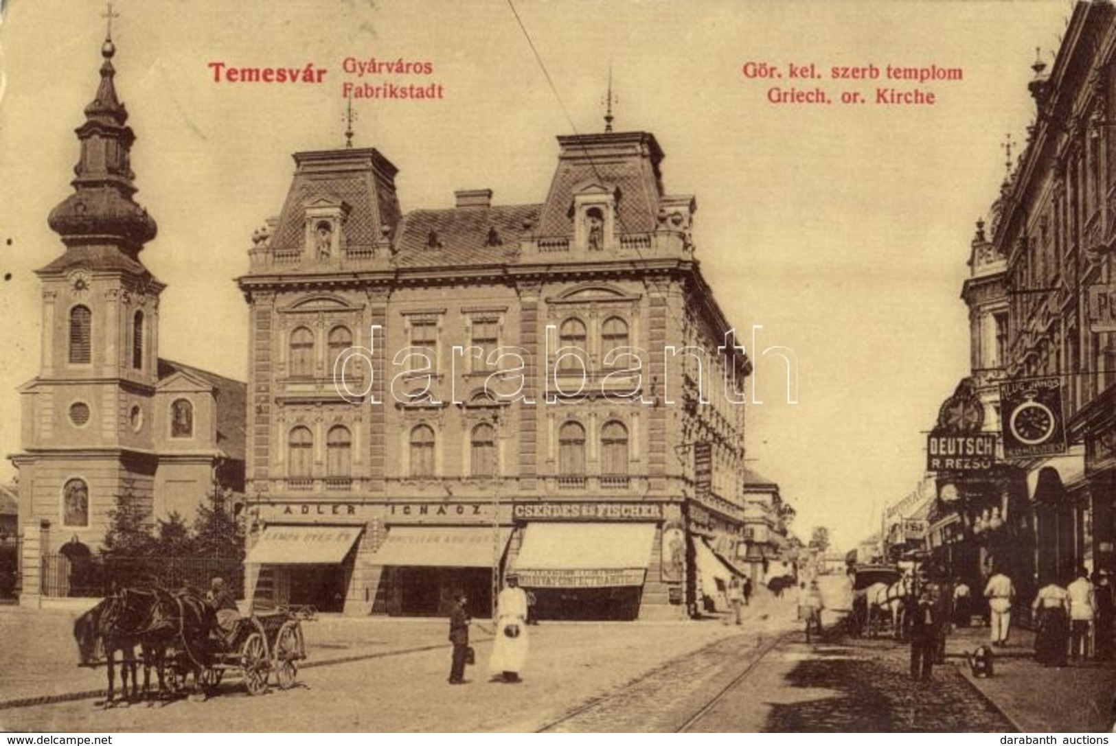 * T2/T3 1907 Temesvár, Timisoara; Gyárváros, Görögkeleti Szerb Templom, Adler Ignácz Lámpa, üveg és Porcelán áruraktára, - Unclassified
