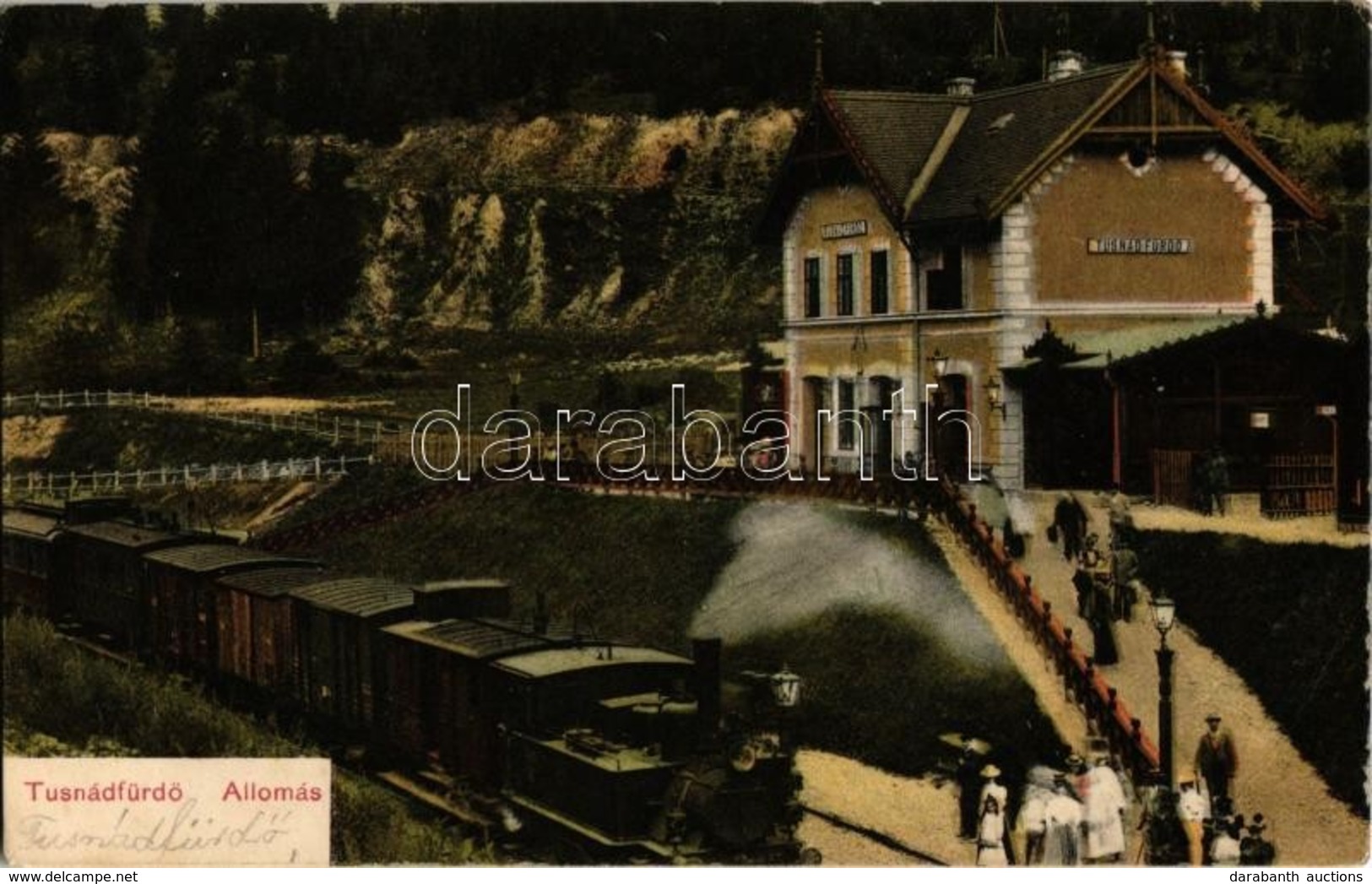 T2/T3 1908 Tusnádfürdő, Baile Tusnad; Vasútállomás Gőzmozdonnyal. Adler Alfréd / Bahnhof / Gara / Railway Station With L - Ohne Zuordnung