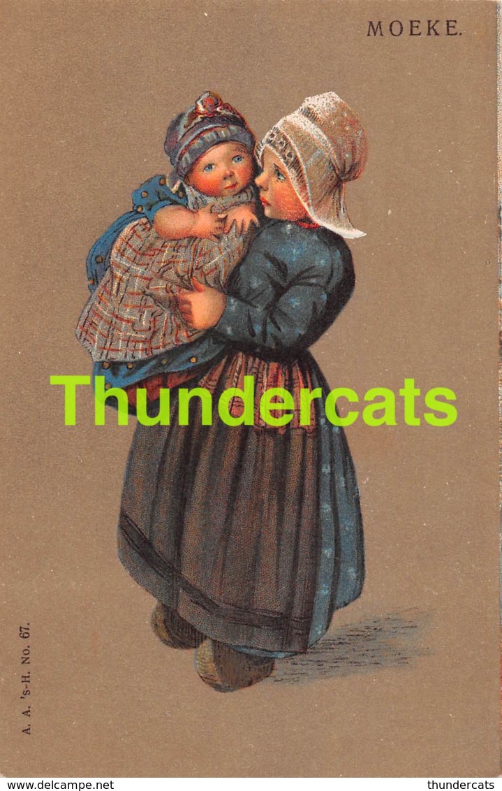 CPA LITHO ILLUSTRATEUR  ENFANT MOEKE A A 'S H  ILLUSTRATEUR PAYS BAS FOLKLORE COSTUME HOLLANDAISE CHILDREN DUTCH - Dessins D'enfants