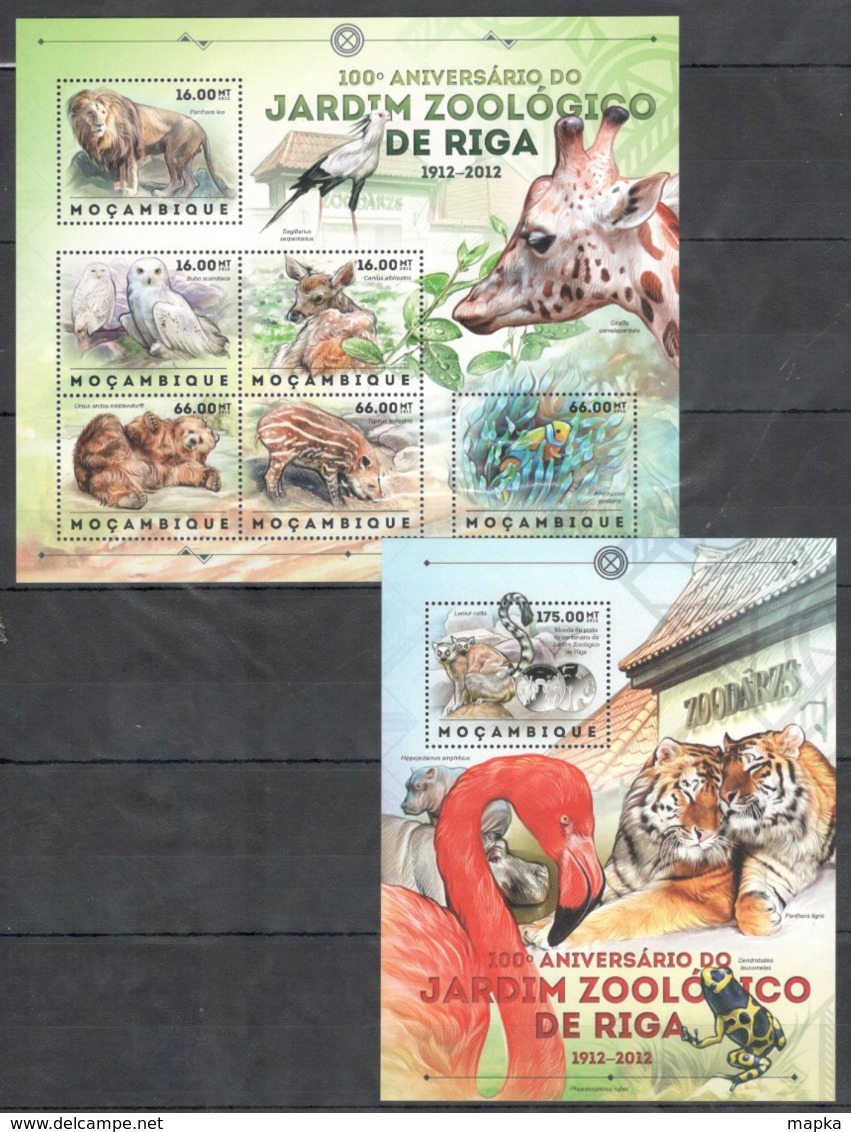 B260 2012 MOZAMBIQUE MOCAMBIQUE FAUNA WILD ANIMALS JARDIM ZOOLOGICO DE RIGA 1SH+1BL MNH - Other & Unclassified