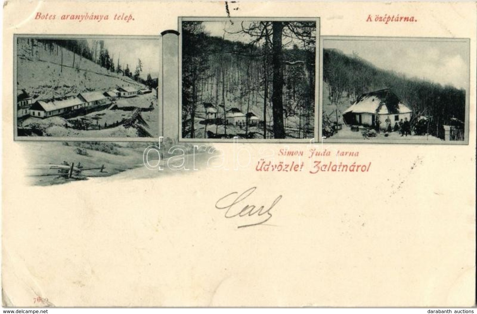 T2/T3 1901 Zalatna, Zlatna; Simon Juda Tárna, Botes Aranybánya Telep, Középtárna, Tél / Gold Mines In Winter (EK) - Non Classés