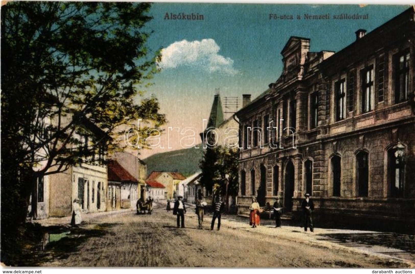 T2 1918 Alsókubin, Dolny Kubín; Fő Utca, Nemzeti Szálloda / Main Street, Hotel - Ohne Zuordnung