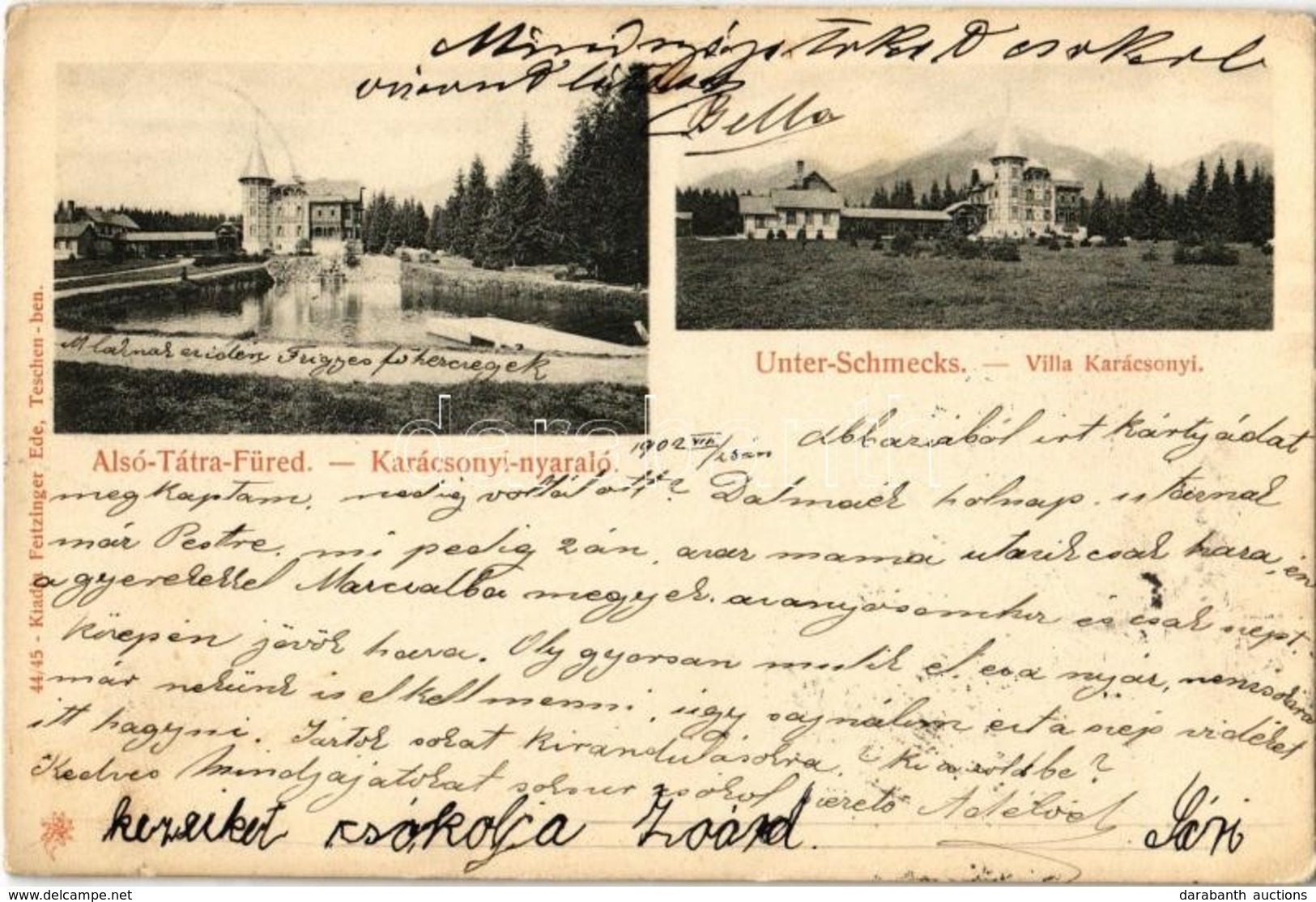 T2/T3 1902 Alsótátrafüred, Unter-Schmecks, Dolny Smokovec (Magas-Tátra, Vysoké Tatry); Karácsonyi Nyaraló. Feitzinger Ed - Non Classés