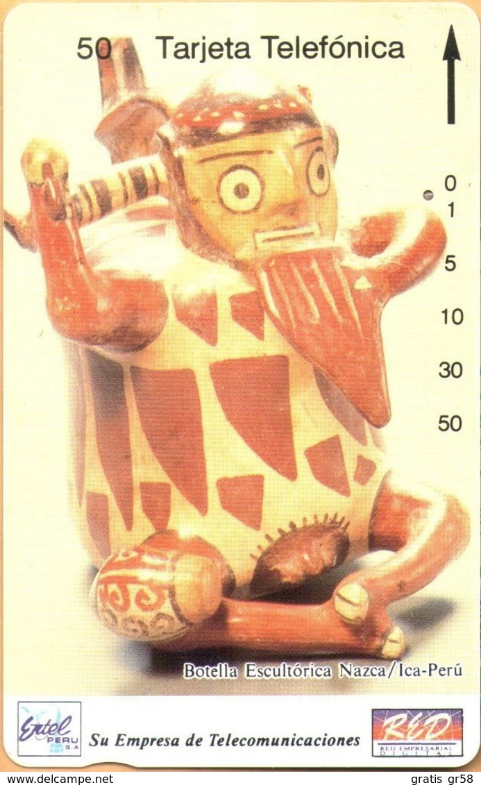 Peru - PE-M12, Entel/RED, Serie Junio/93, Tamura, Botella Escultorica Nazca, Ica., 50U, 10.000ex, 6/93, Used - Pérou