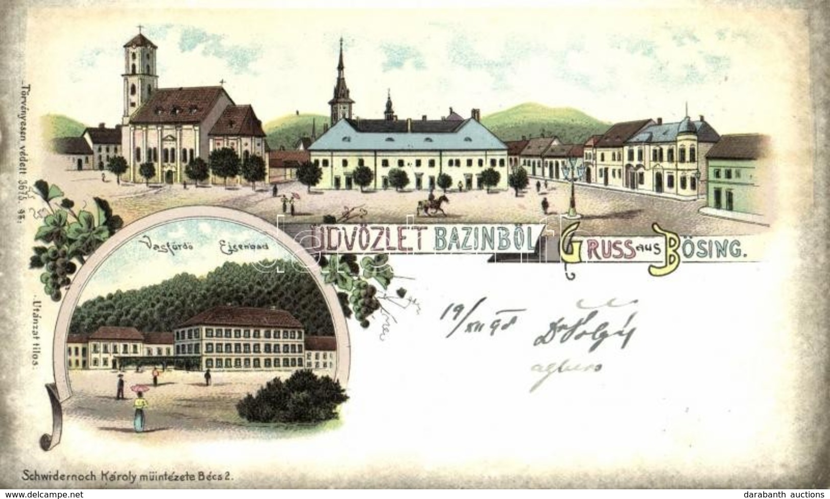 T2/T3 1898 (Vorläufer!) Bazin, Bösing, Bözing, Pezinok; Fő Tér, Vasfürdő, Templom / Main Square, Church, Spa. Schwiderno - Ohne Zuordnung