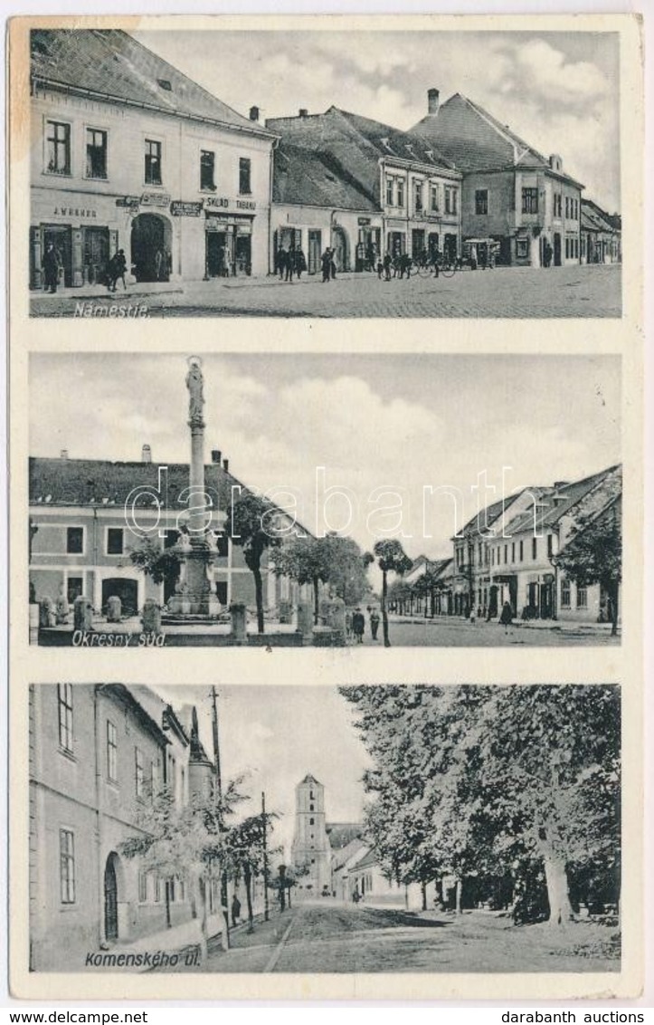 T2/T3 1934 Bazin, Bösing, Bözing, Pezinok; Fő Tér, Járásbíróság, Utca, Szobor, J. Werner üzlete, Dohánybolt . M. Proksa  - Ohne Zuordnung