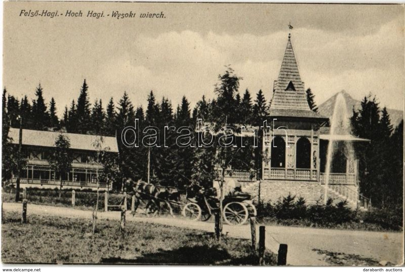 ** T1 Felsőhági, Visne Hagy, Vysné Hágy (Tátra, Tatry); Vendéglő, Lovaskocsi / Restaurant, Horse Cart - Non Classés