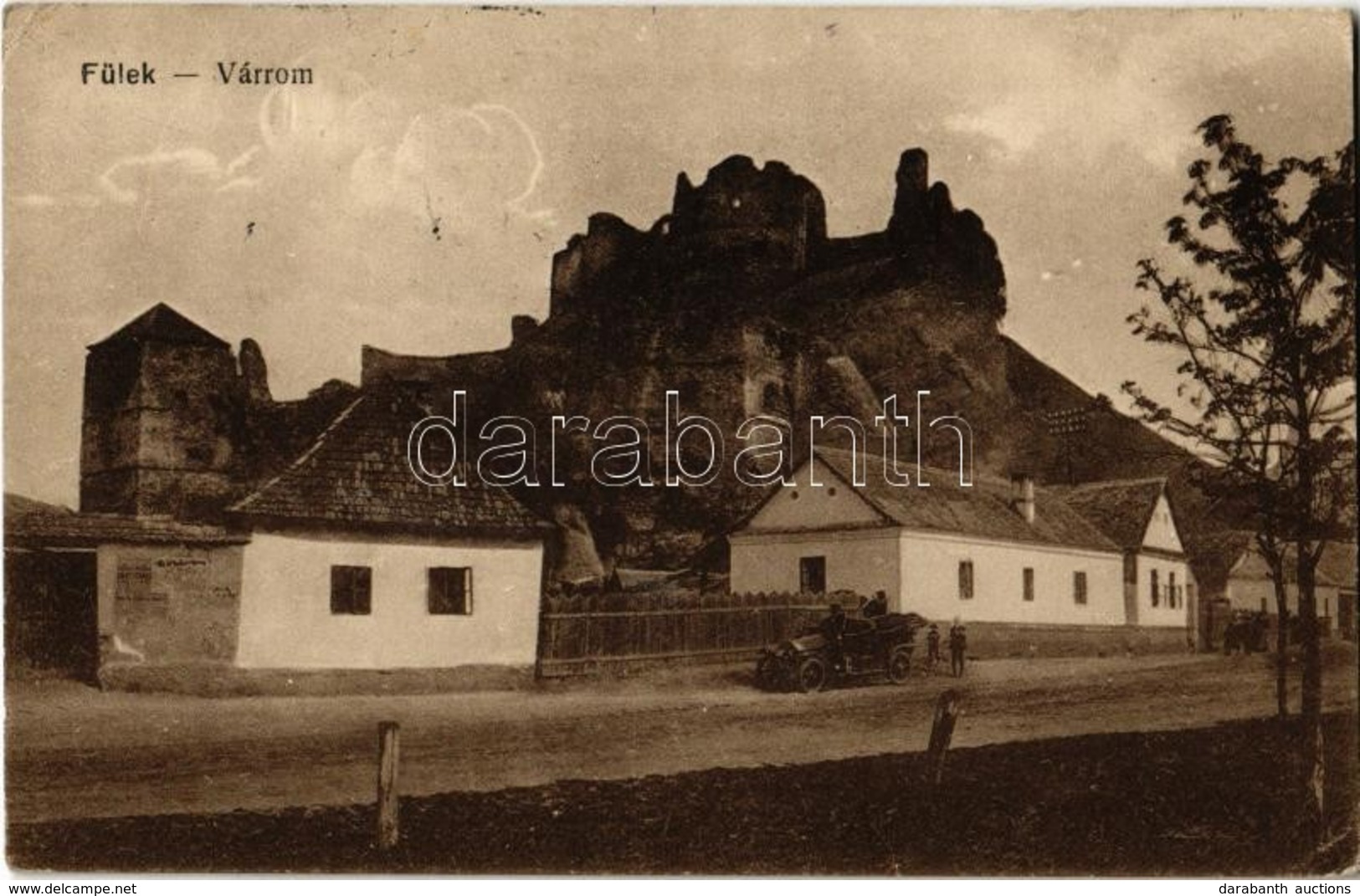 T2/T3 1918 Fülek, Filakovo; Várrom, Autó / Castle Ruins, Automobile (EK) - Non Classés