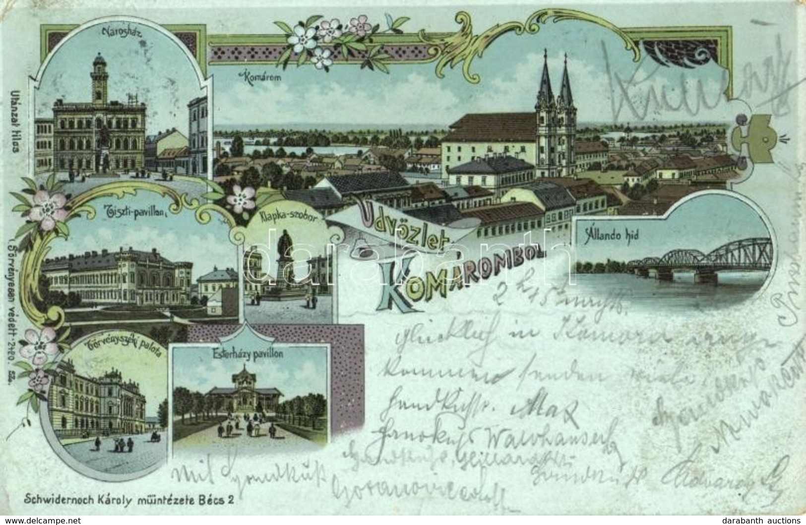 T2/T3 1900 Komárom, Komárnó; Városház, Tiszti Pavilon, Törvényszéki Palota, Esterházy Pavilon, Klapka Szobor, Állandó Hí - Non Classés