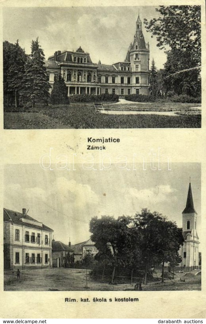 * T2/T3 Komját, Komjatice; Báró Wodianer Kastély, Római Katolikus Templom és Iskola / Castle, Church And School (fa) - Non Classés