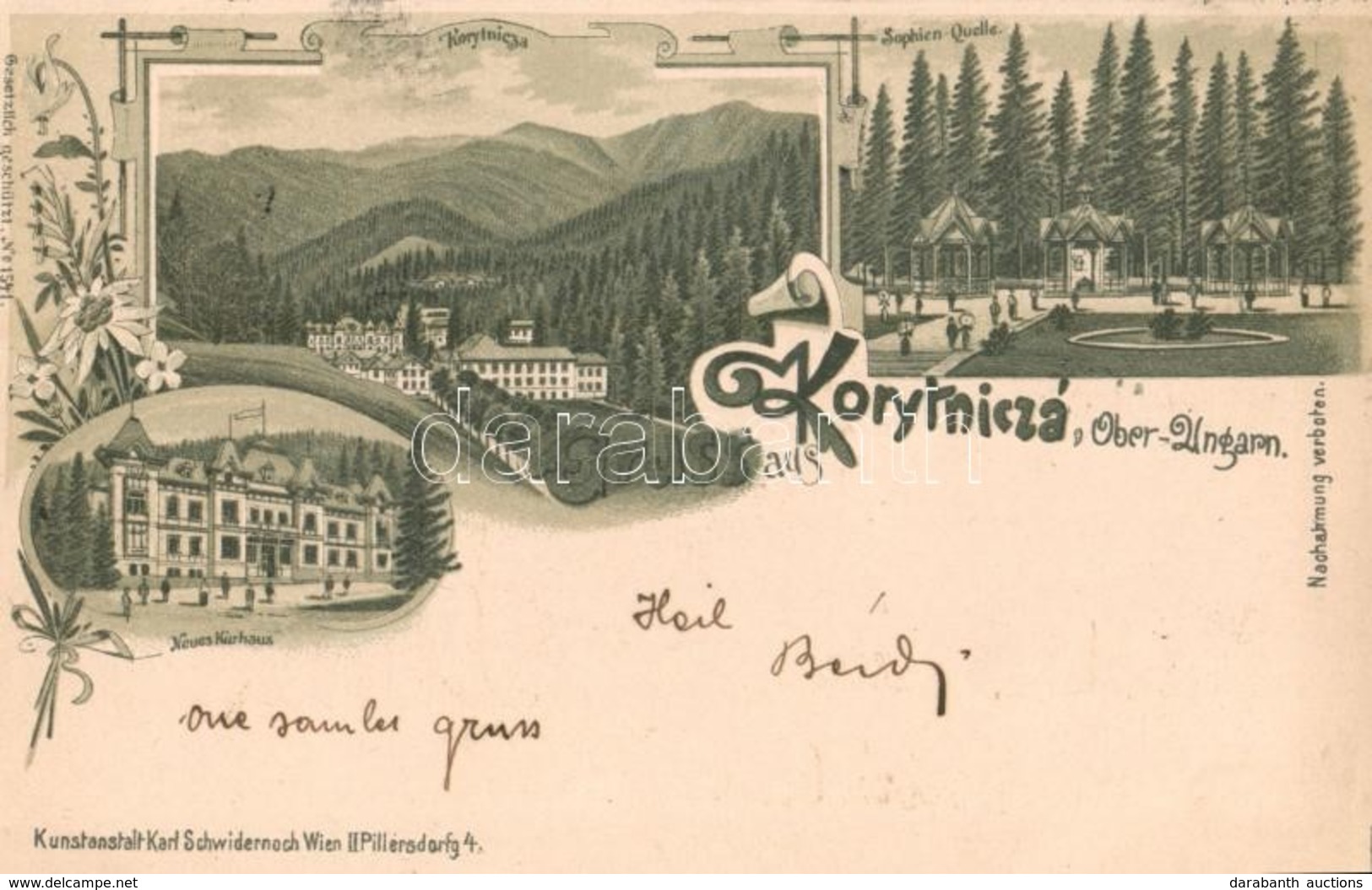 T1/T2 1899 Koritnyica, Korytnica; Zsófia Forrás, Új Gyógyház Hygiea / Spring, Spa. Schwidernoch Károly Art Nouveau, Flor - Non Classés