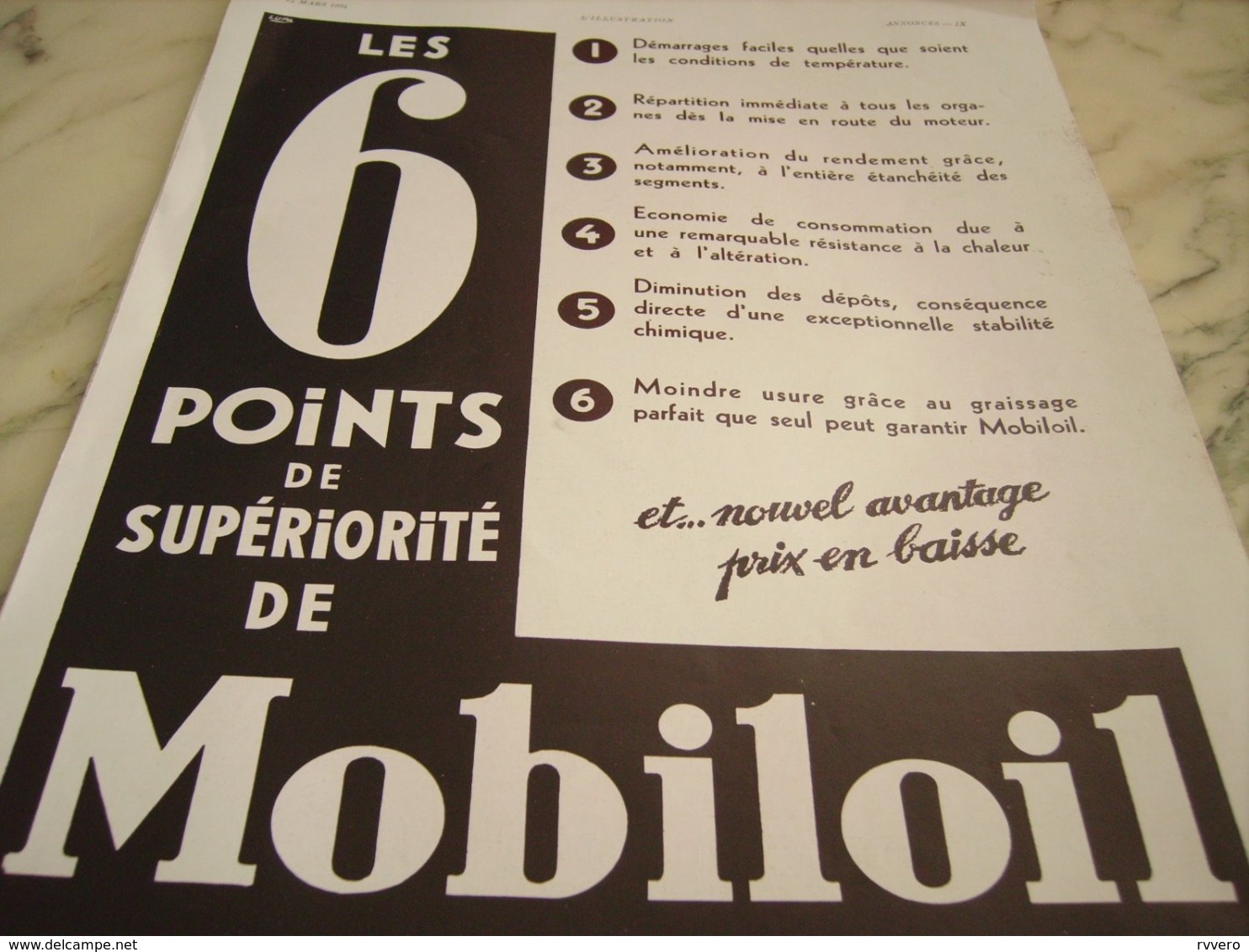 ANCIENNE PUBLICITE 6 POINTS HUILE MOBILOIL 1934 - Other & Unclassified