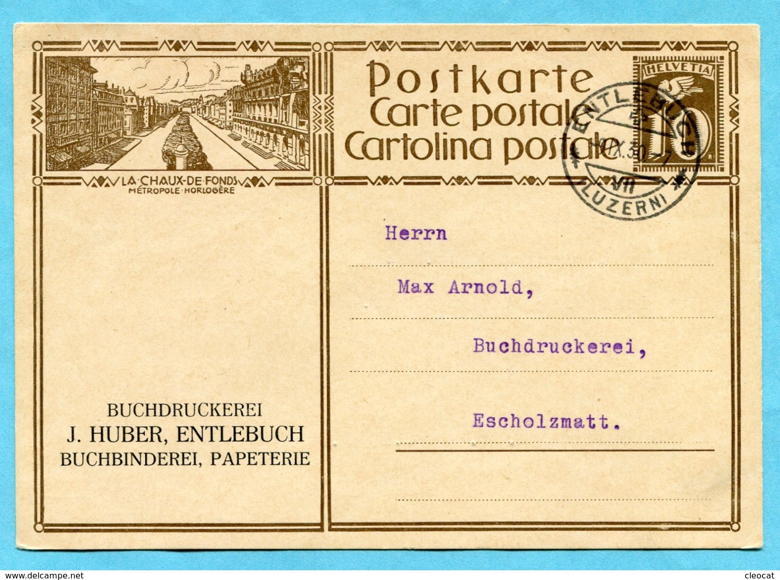 Postkarte Entlebuch 1930 Mit Zudruck Buchdruckrei J. Huber - Interi Postali