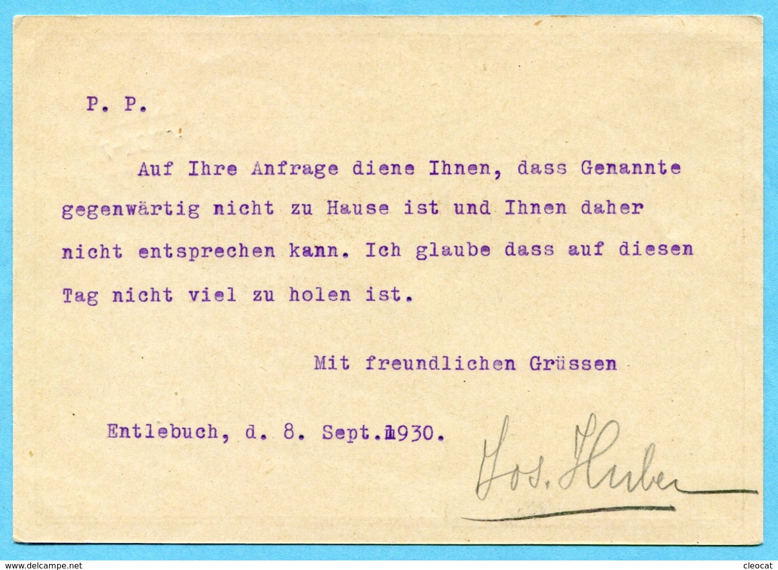 Postkarte Entlebuch 1930 Mit Zudruck Buchdruckrei J. Huber - Entiers Postaux