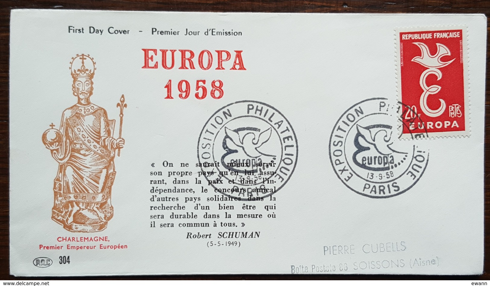 FDC 1958 - YT N°1173 - EUROPA / EXPOSITION PHILATELIQUE - PARIS - 1950-1959