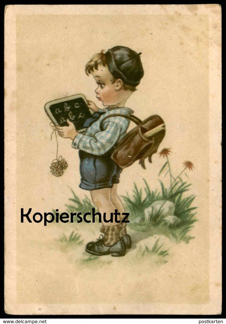 ALTE POSTKARTE SCHÜLER JUNGE SCHIEFERTAFEL TAFEL Einschulung Schultasche Ranzen Tornister Tasche Boy Enfant Schuljunge - Premier Jour D'école