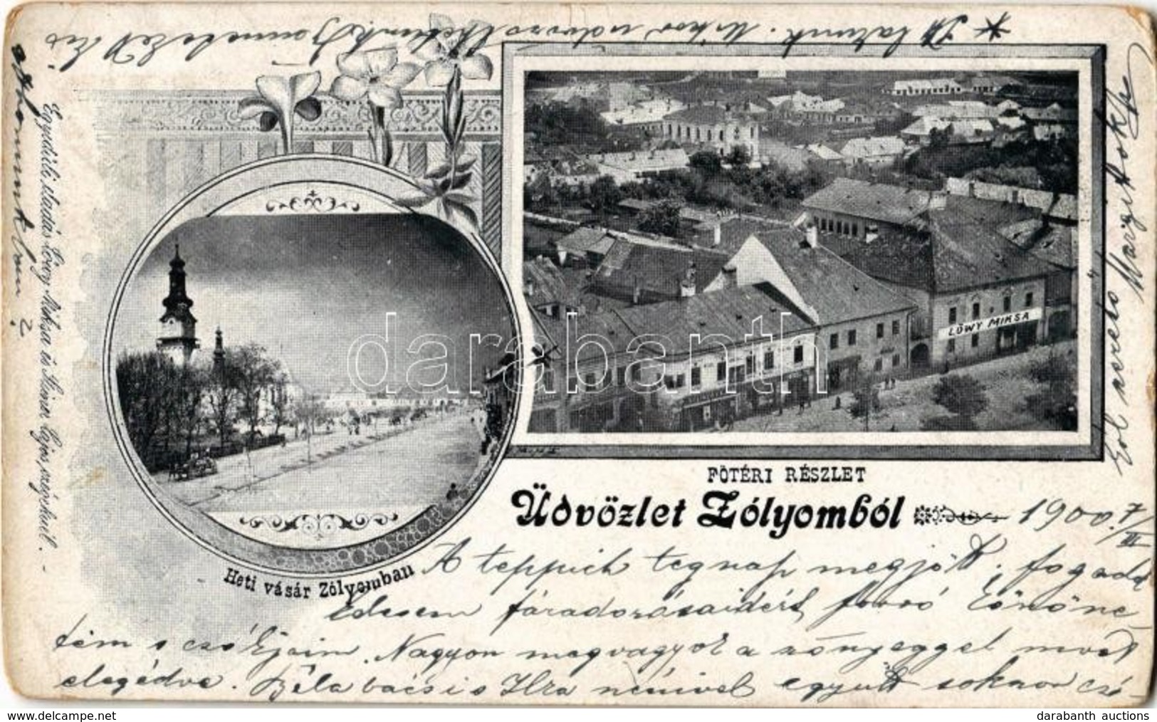 T2/T3 1900 Zólyom, Zvolen; Heti Vásár, Fő Tér, Steiner Lajos és Lőwy Miksa üzlete / Weekly Market, Main Square, Shops. A - Non Classés