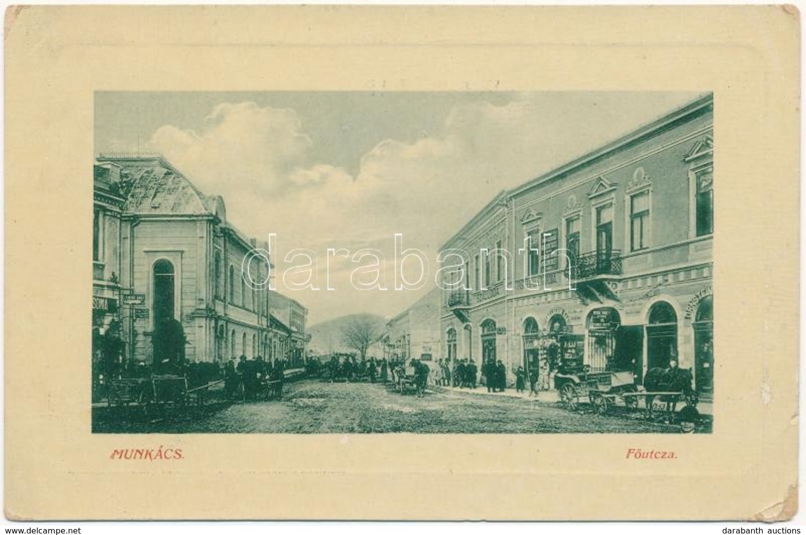 T2/T3 1910 Munkács, Mukacheve, Mukachevo, Mukacevo; Fő Utca, Zsinagóga, Ipar Testületi Iroda, Szálloda, Ornstein és Werm - Ohne Zuordnung