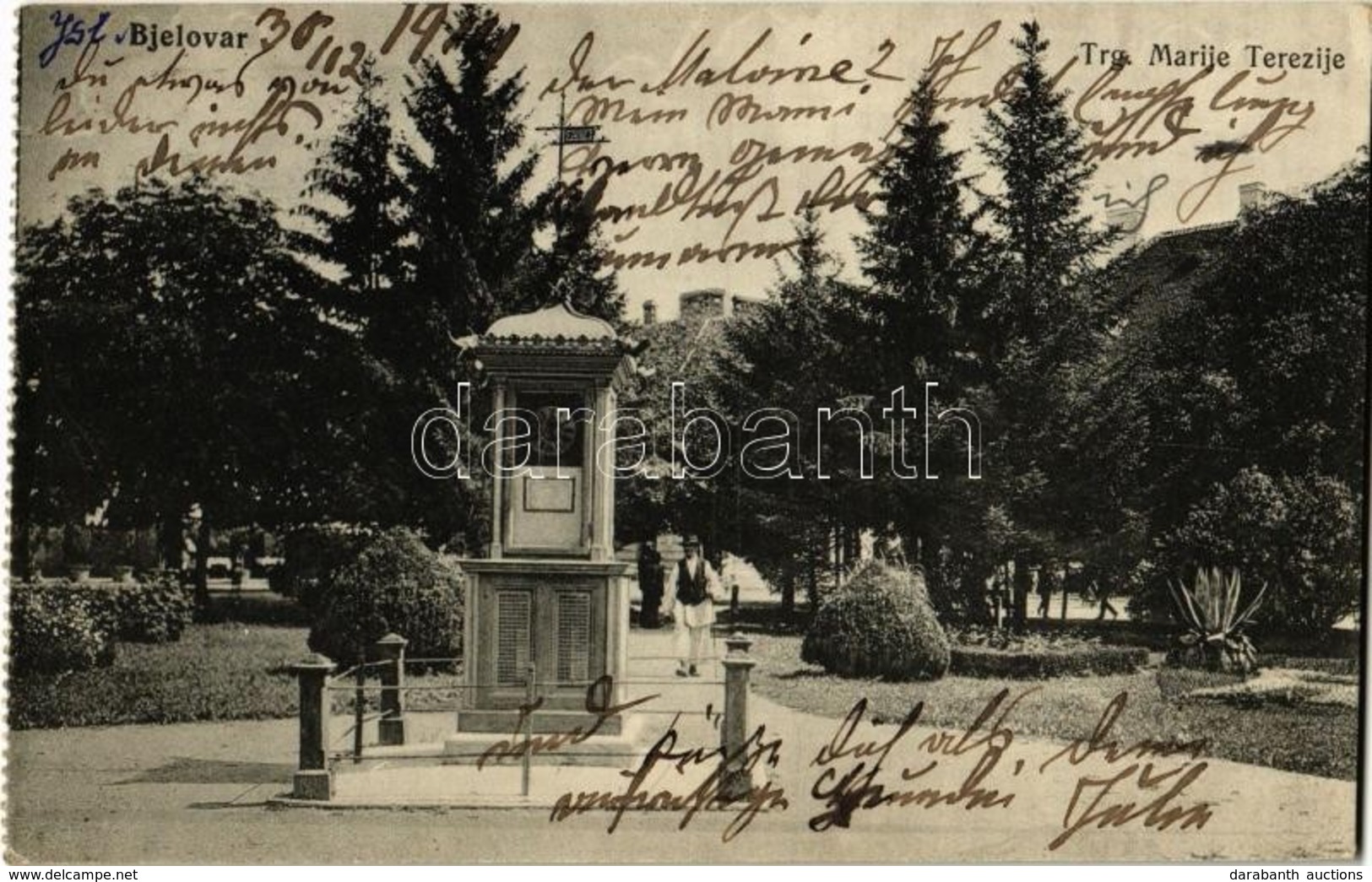 T2 1914 Belovár, Bjelovar; Trg. Marije Terezije / Square, Clock Column - Non Classés