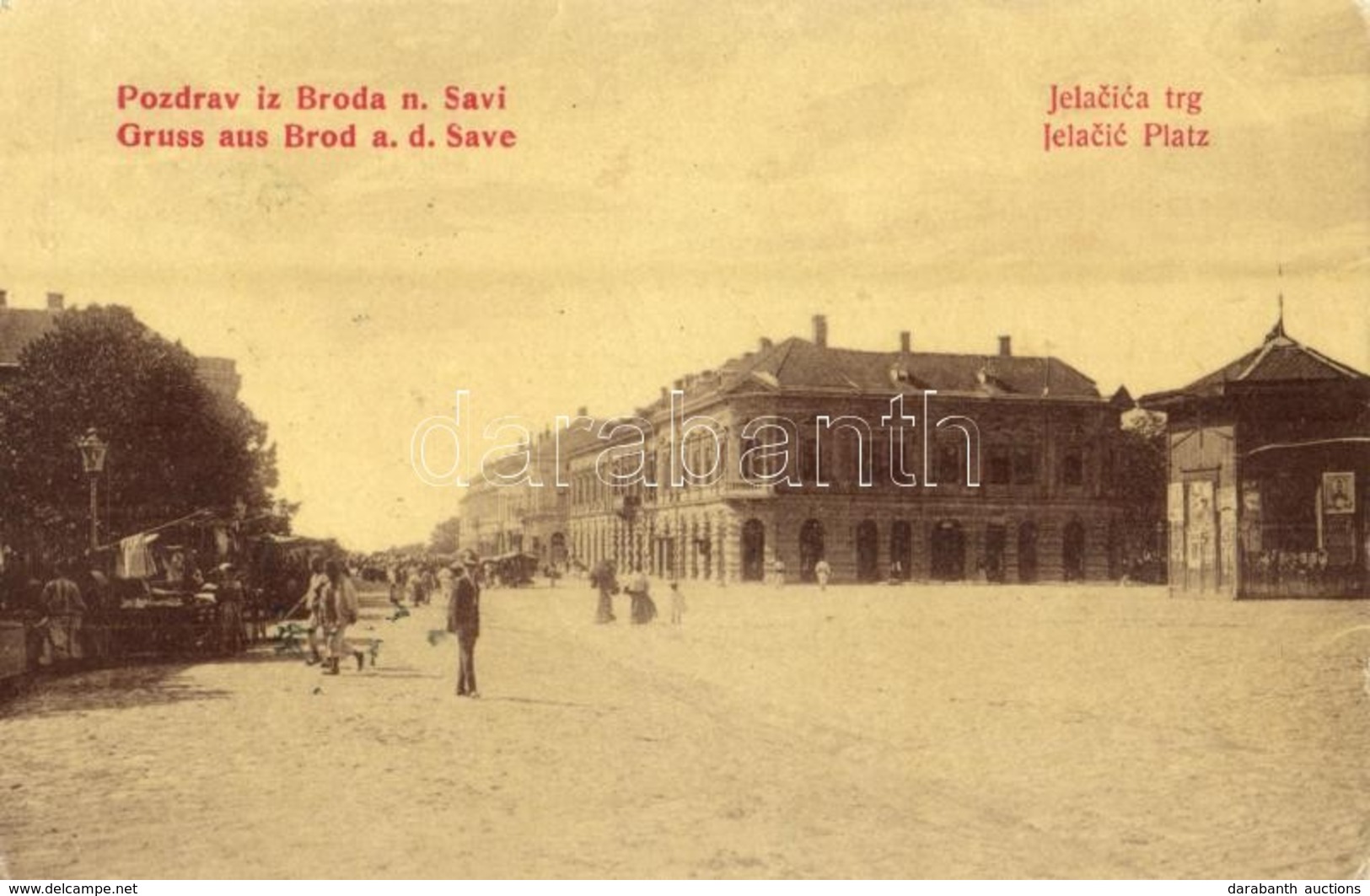 T2/T3 1912 Bród, Nagyrév, Slavonski Brod, Brod An Der Save; Jelacicev Trg / Square, Market, Kiosk. W.L. 139. - Ohne Zuordnung