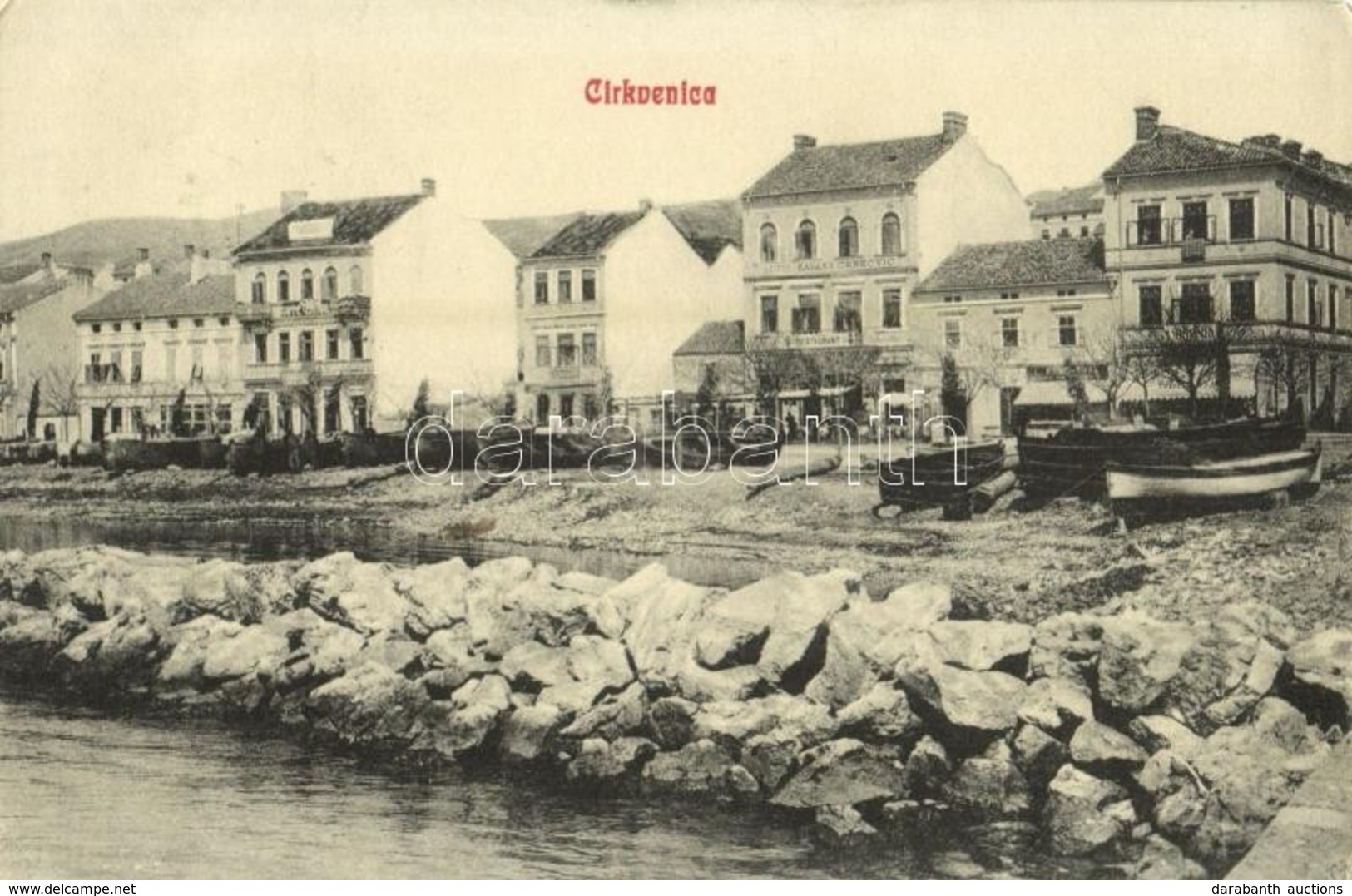 T2 1910 Crikvenica, Cirkvenica; Tengerpart, Csónakok, Szálloda és Kávéház, étterem, Leop. Rosenthal üzlete és Saját Kiad - Non Classés