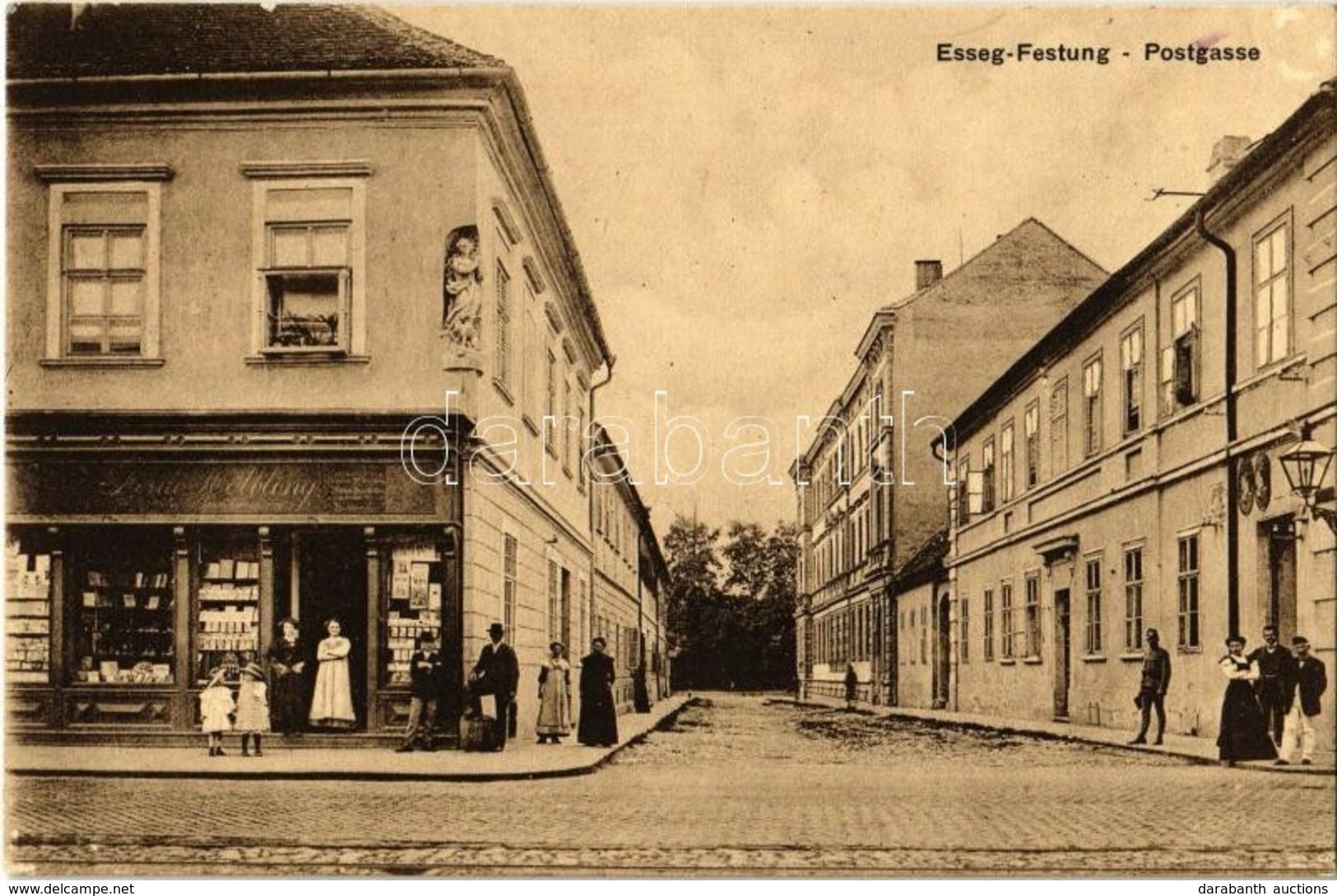 T2 1914 Eszék, Esseg, Osijek; Posta Utca, Ferdo Hölbling üzlete és Saját Kiadása / Festung, Postgasse / Tvrda, Street Vi - Non Classés