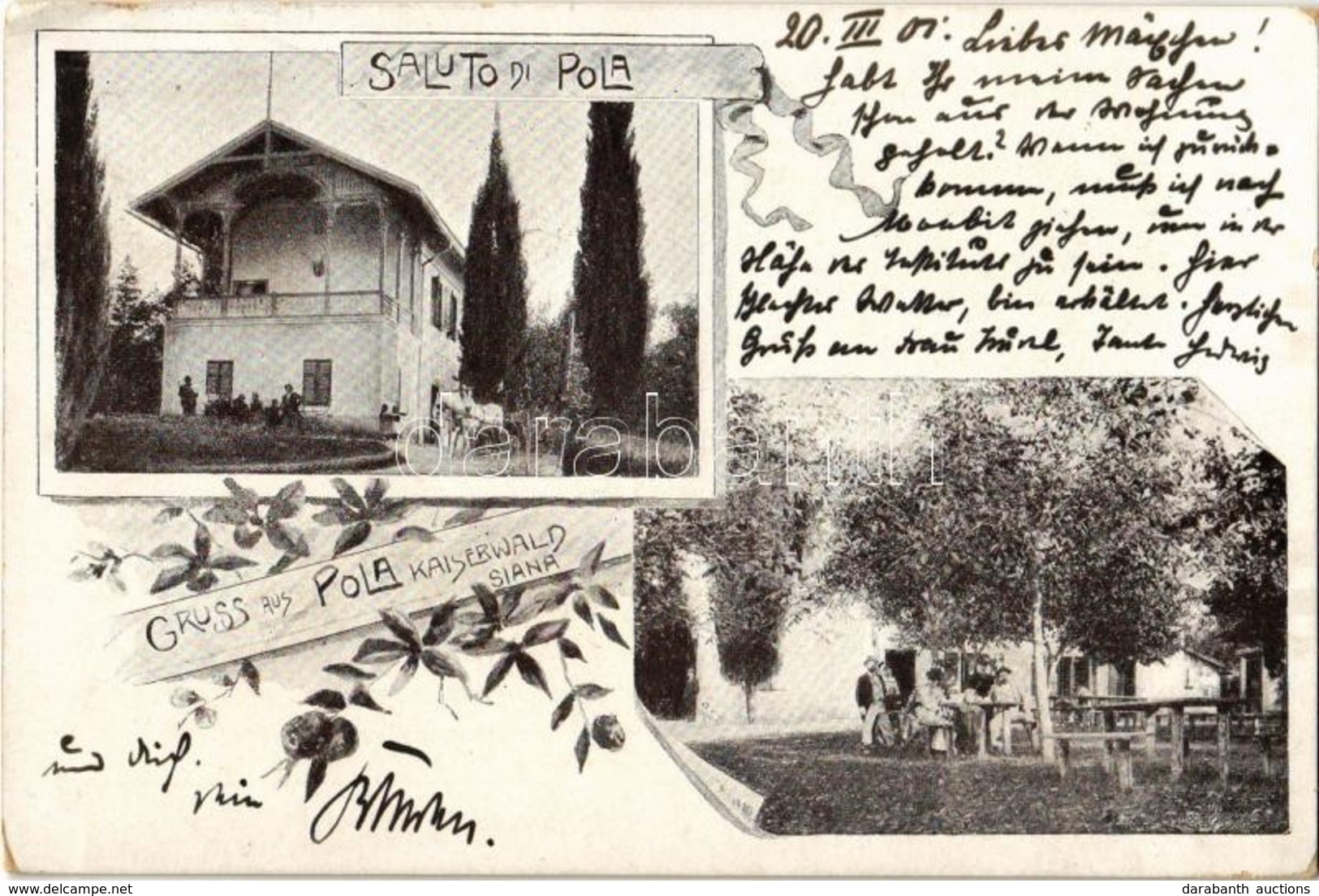 T2/T3 1901 Pola, Pula; Kaiserwald / Siana / Sijana Forest, Restaurant. Art Nouveau, Floral (EK) - Non Classés