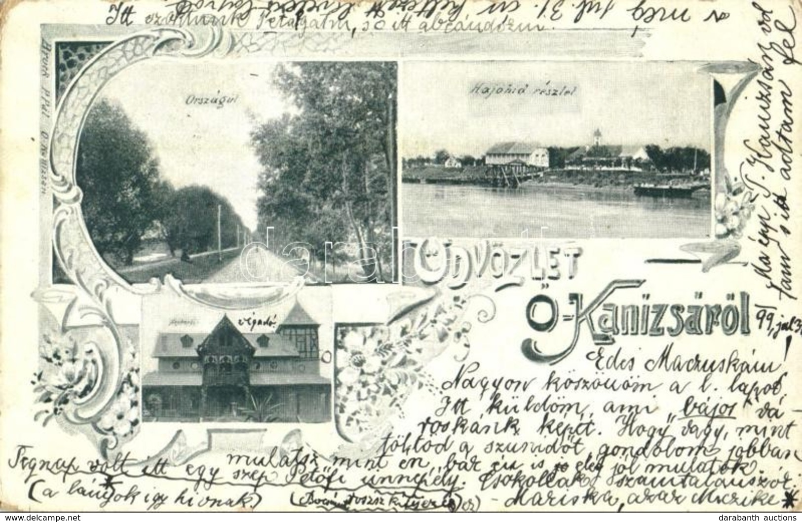 T2/T3 1899 Magyarkanizsa, Ókanizsa, Stara Kanjiza; Országút, Hajóhíd, Vigadó / Road, Pontoon Bridge, Redoute. Art Nouvea - Unclassified