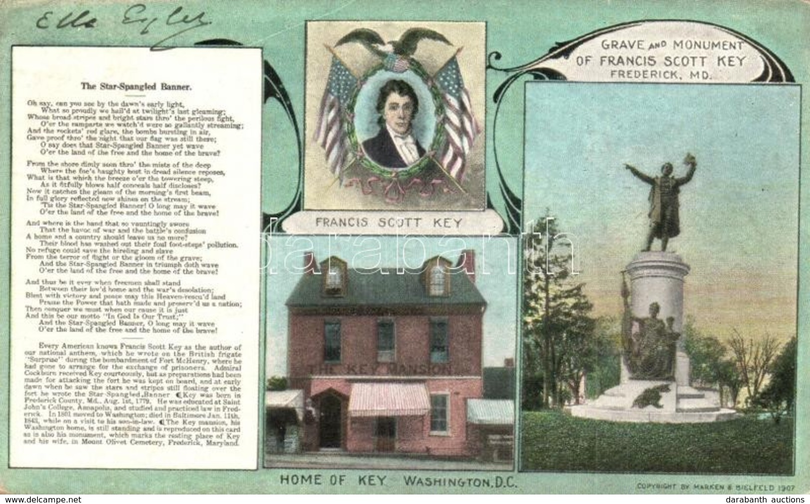 T2/T3 1911 Washington, Home, Grave And Monument Of Francis Scott Key. Art Nouveau (EK) - Non Classés