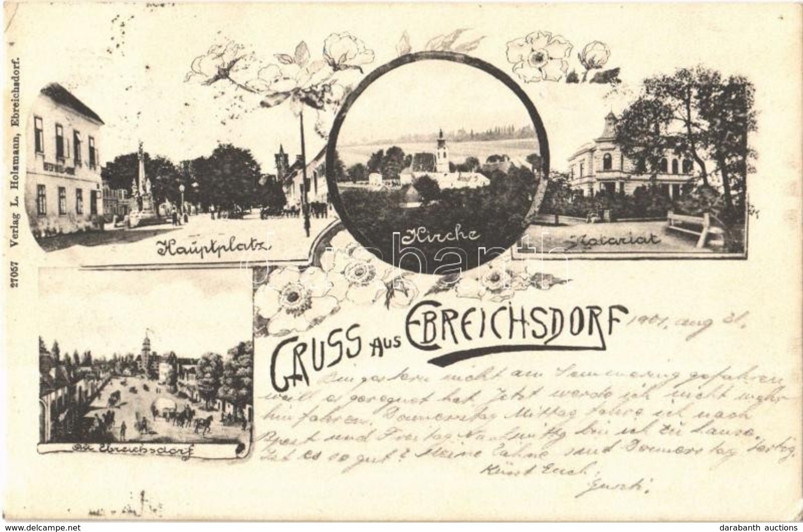 T1/T2 1901 Ebreichsdorf, Hauptplatz, Alt Ebreichsdorf, Kirche, Notariat. L. Holzmann / Main Square, Church, Notary, Stre - Non Classés