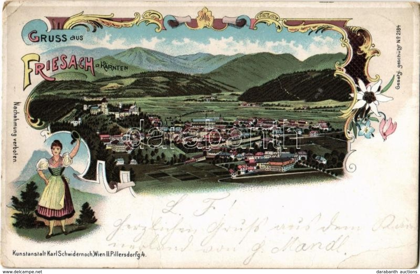 T2/T3 1898 Friesach, Gruss Aus Kärnten / Carinthian Folklore. Kunstanstalt Karl Schwidernoch Art Nouveau, Floral, Litho  - Non Classés