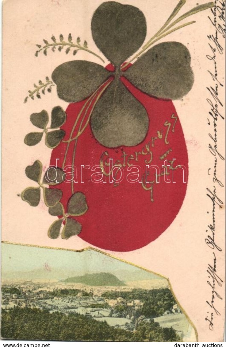 T2 1901 Graz, Ostergruss / Easter Greeting With Egg And Clovers. C. Wurda - Non Classés