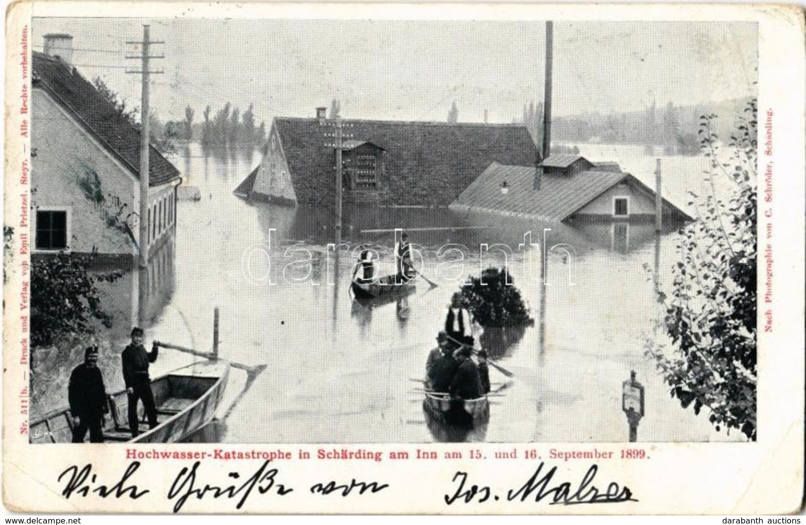 T2/T3 1899 Schärding Am Inn, Hochwasser Katastrophe Am 15. Und 16. September. Verlag Von Emil Prietzel / Flood Disaster  - Ohne Zuordnung