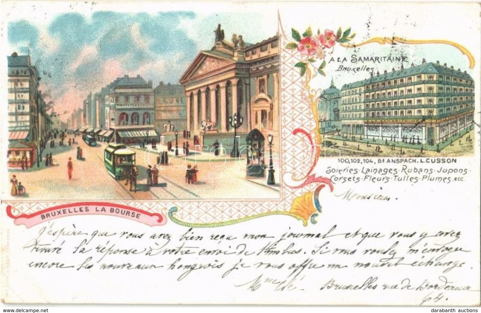 T2/T3 1900 Bruxelles, Brussels; La Bourse, A La Samaritaine / Stock Exchange, Horse-drawn Tram. J. Haly Art Nouveau, Flo - Sin Clasificación