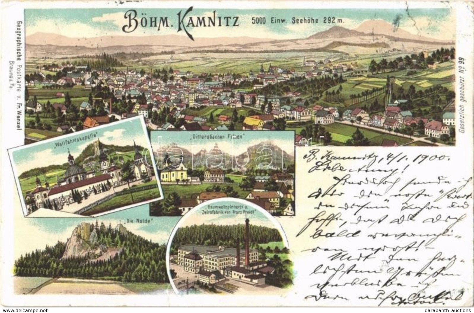 T3 1900 Ceská Kamenice, Böhmisch Kamnitz; Wallfahrtskapelle, Dittersbacher Felsen, Die Nolde, Baumwollspinnerei U. Zwirn - Non Classés