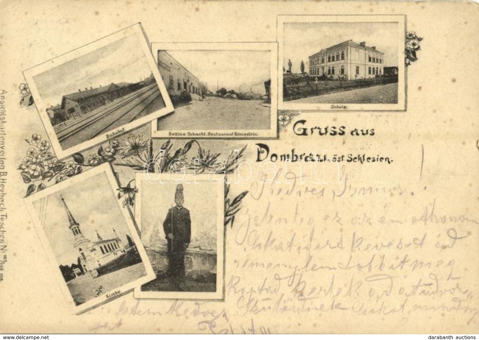 T2/T3 1901 Doubrava, Dombrová, Dombrau; Bahnhof, Schule, Kirche, Bettina Schacht Restaurant Königstein / Railway Station - Non Classés