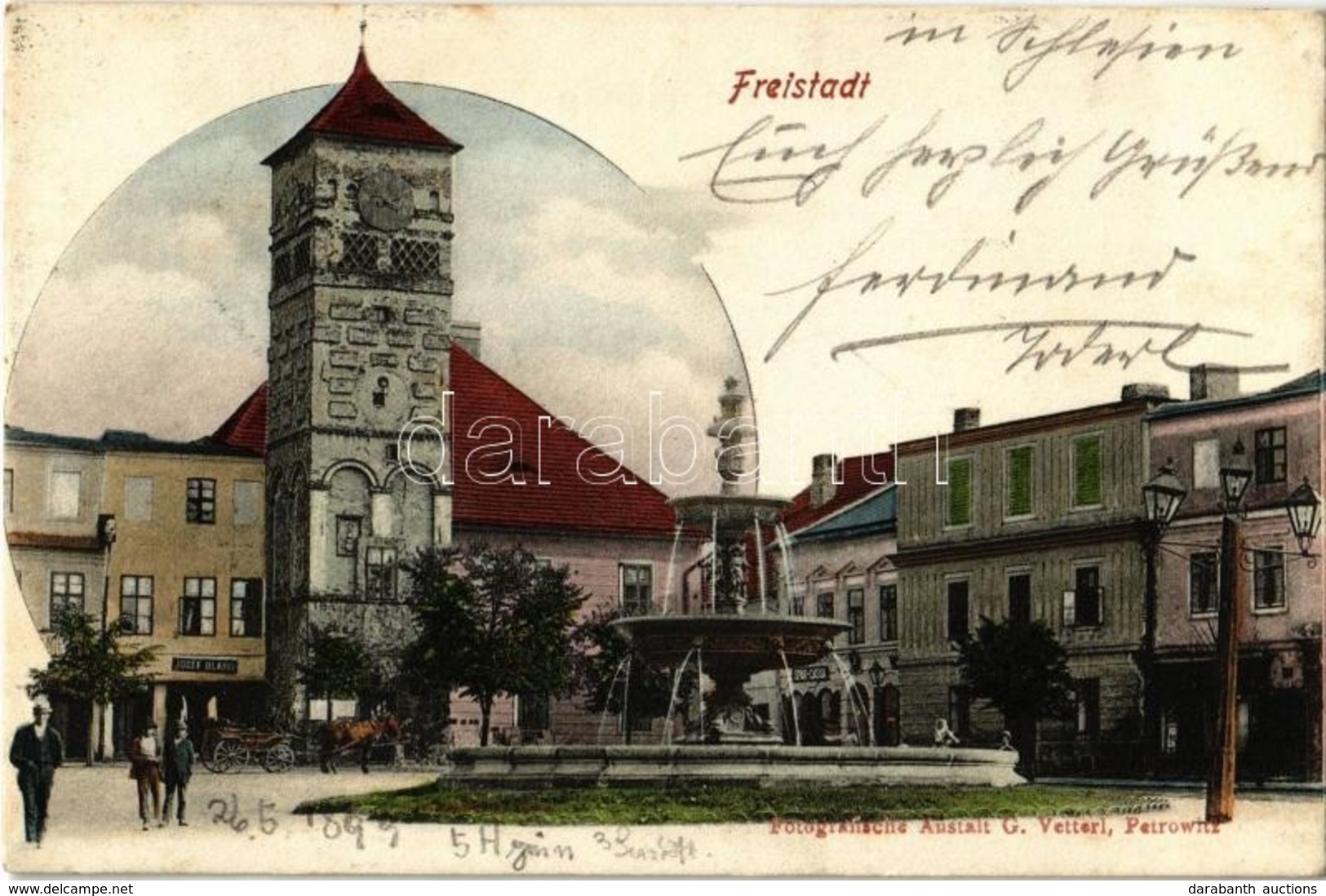 T2 1899 Frystát, Freistadt; Hauptplatz, Spar-Cassa, Josef Blaski, Rathaus / Main Square, Savings Bank, Shop, Town Hall,  - Non Classés