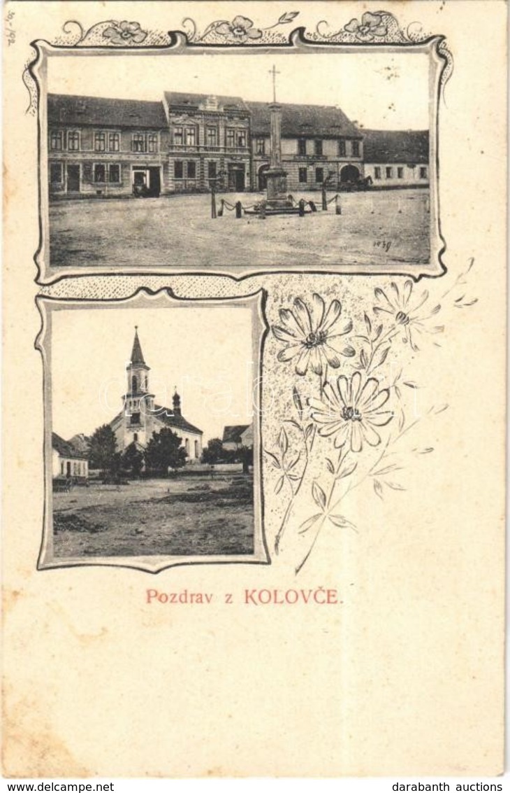 T2 1912 Kolovec, Square, Church. Art Nouveau, Floral - Non Classés