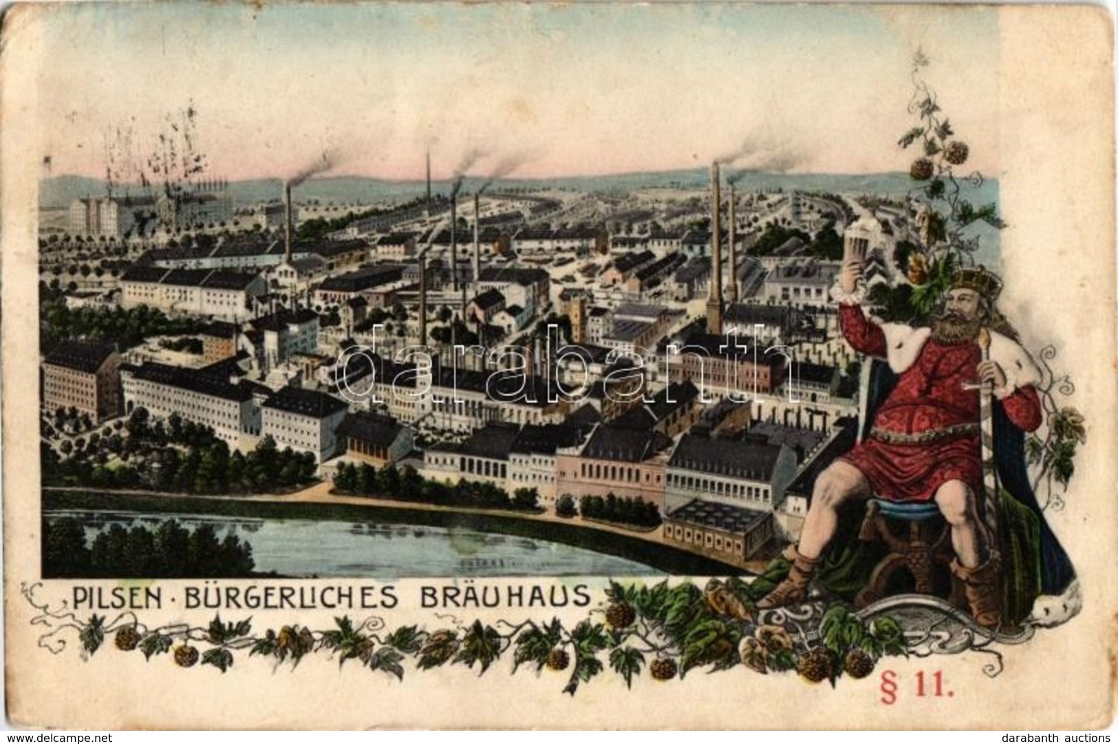 T2/T3 1915 Plzen, Pilsen; Bürgerliches Bräuhaus / Brewery. Art Nouveau, Floral (EK) - Non Classés