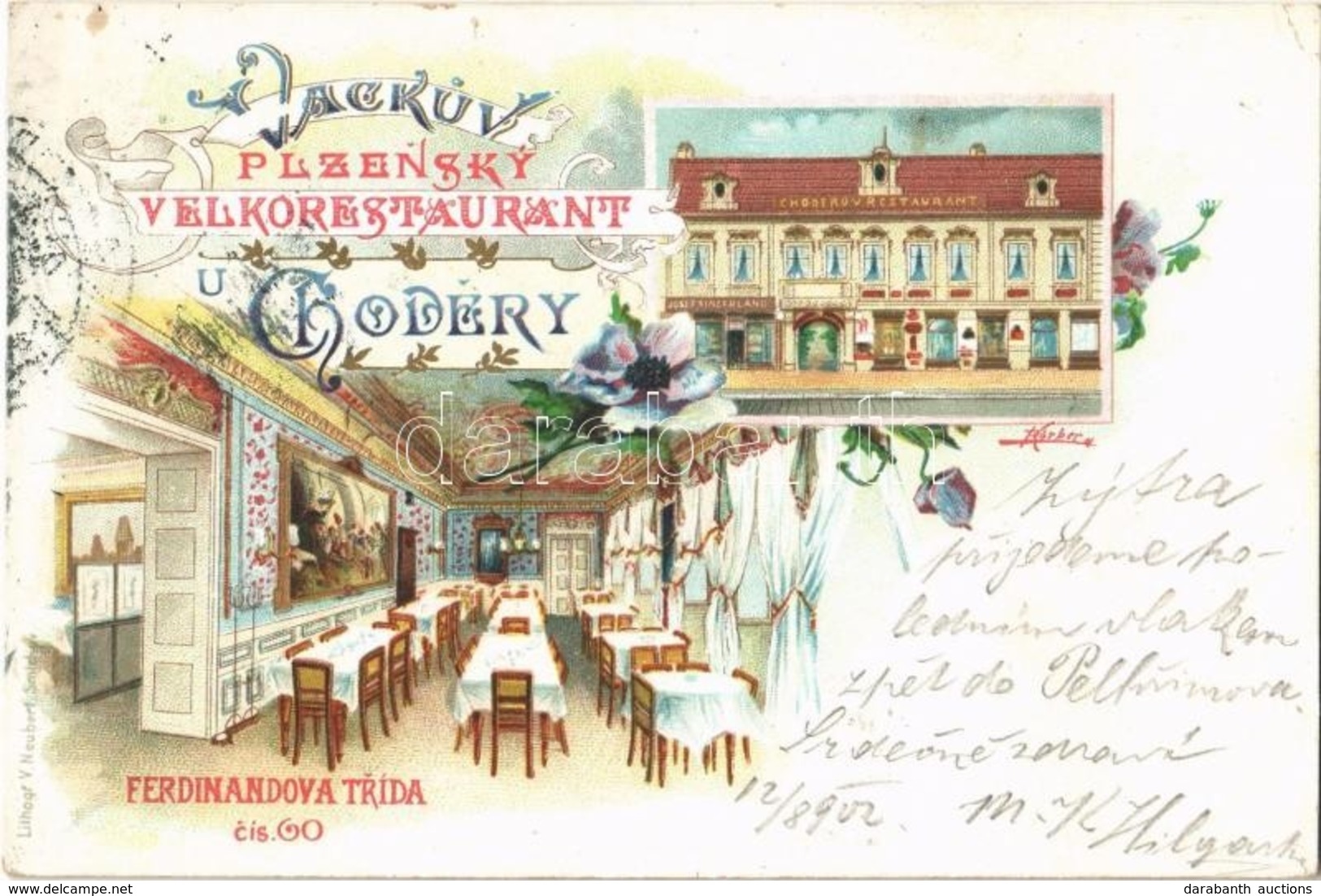 T2/T3 1902 Praha, Prag, Prague; Vackuv Plzensky Velkorestaurant U Chodery. Ferdinandova Trída Cís. Co. / Restaurant Inte - Non Classés